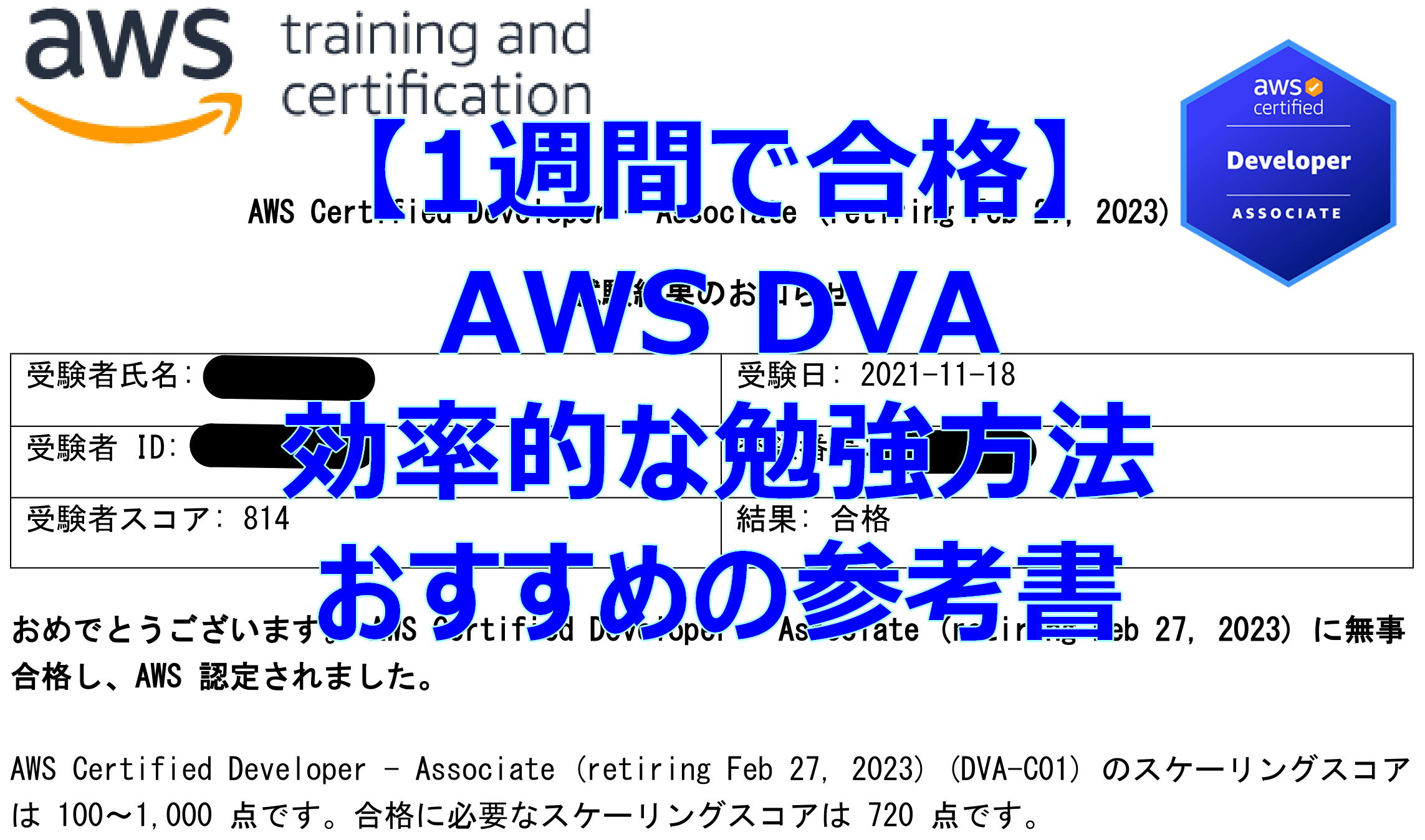 【1週間で合格】AWS DVAの効率的な勉強方法とおすすめの参考書